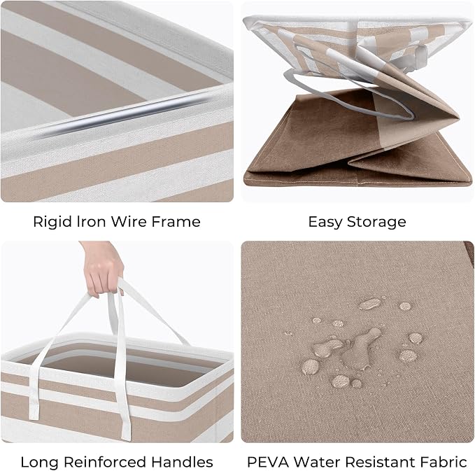 HomeHacks 2-Pack Large Laundry Basket, Waterproof, Freestanding Laundry Hamper, Collapsible Tall Clothes Hamper with Extended Handles for Clothes Toys in the Dorm and Family (Brown, 125L) | Waterproof, Freestanding, Collapsible Clothes Hamper with Rein... - Image 2