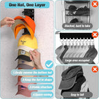 Hat Organizer for Baseball Caps 2Pack, Hat Rack for Wall with Strong Adhesive Hold up to 20 Hats, Hat Hanger Holder Display for Door Closet, Cap Organizer Storage Multilayer Two Mounting Option(Black) - Image 2