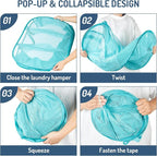 Seiritex Mesh Popup Laundry Hamper 3 Compartment Sortable Horizontal Collapsible Laundry Basket for Clothes Laundry Room Bedroom Toys Travel (Turquoise Blue) - Image 6