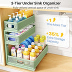 Under Sink Organizer, 3-Tier Thickened Metal Pull out Cabinet Organizer Shelf, Height Adjustable Slide out Storage Drawer Rack for Kitchen Bathroom Pantry Laundry Home Organization, 1-Pack, Green - Image 3