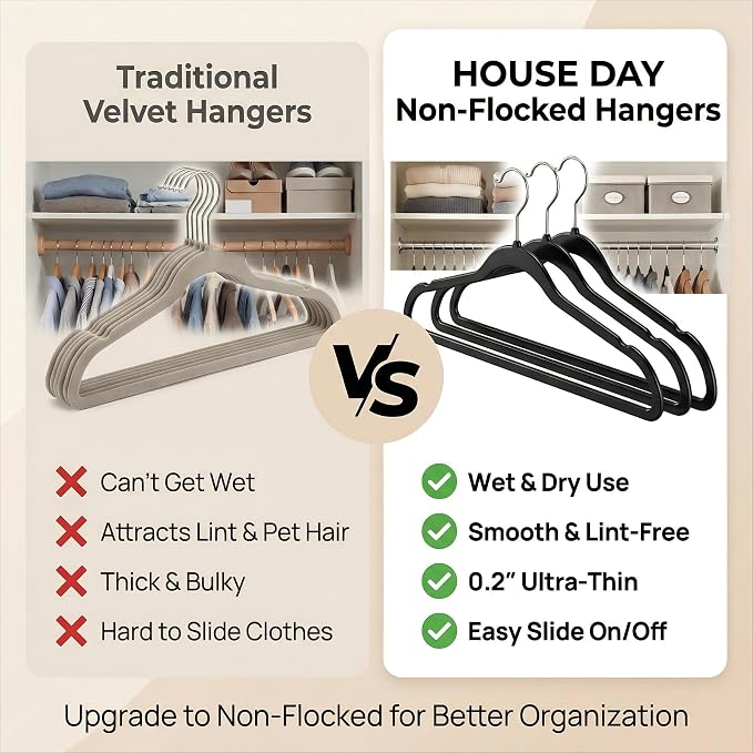 HOUSE DAY Black Plastic Hangers 20 Pack - Ultra-Thin Heavy Duty Non-Velvet - Image 6