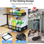 Under Sink Organizer, 2 Tier Pull Out Under Cabinet Organizer Shelf with Pad for Framed Cabinets, Metal Slide Out Under Sink Storage, Mesh Sliding Drawers for Kitchen Bathroom Laundry(Black, 1 Pack) - Image 5