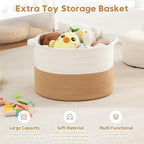 Foldable Laundry Hamper Basket with Collapsible Handle Cotton Rope Soft Woven Fabric Storage Organizer Clothes Toys Nursery Bedroom Dorm Space Saving Bin (White & Camel, 65L(19.7"D x 12.6"H)) - Image 4