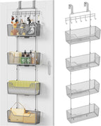 HapiRm Over The Door Organizer - Hanging Door Organizer with 4 Metal Large Capacity Baskets and Adjustable Coat Hook for Bathroom Bedroom Kitchen Pantry Closet Cabinet by HapiRm