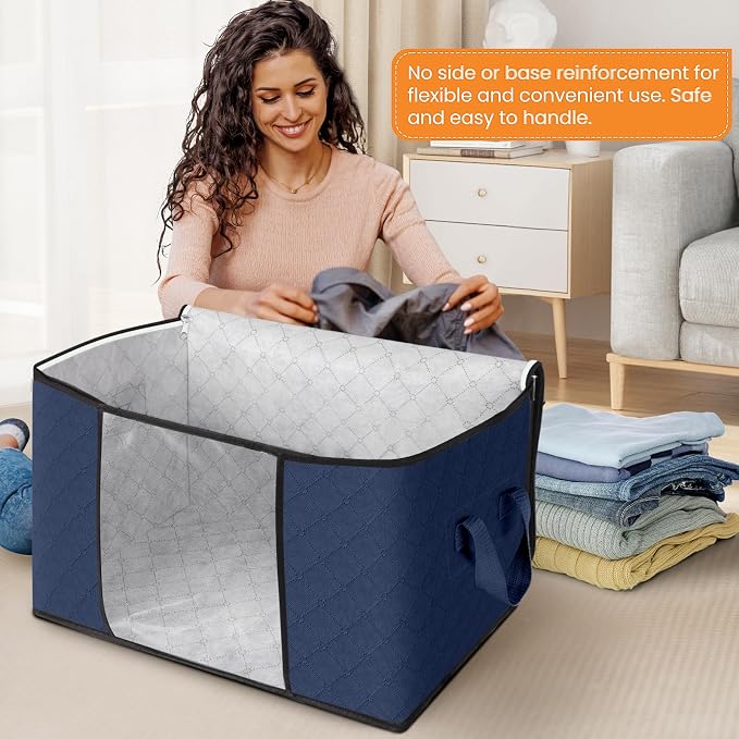Fab totes 90L Clothes Storage, Foldable Thick Fabric Blanket Storage Bags | Foldable Containers with Zippers,Window and Handles for Organizing Bedroom, Closet, Comforter, Bedding,Dorm essentials - Image 3