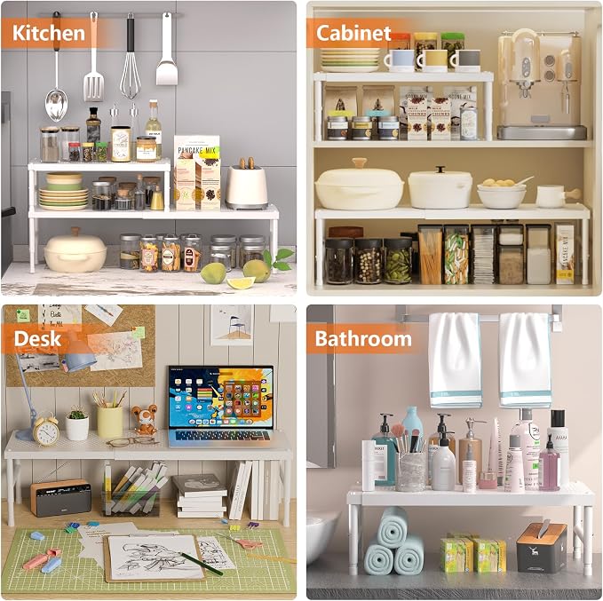 2 Pack Expandable adjustable stackable kitchen cabinet organizer,spice rack - Image 8