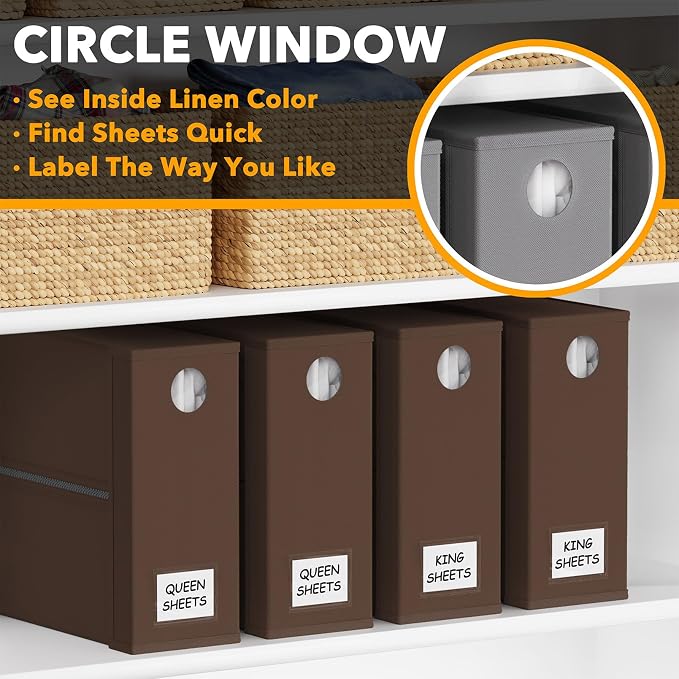 SpaceAid 4 Pack Bed Sheet Organizers and Storage, Foldable Sheet Organizer for Linen Closet, Sheets Set Folder Keeper with Window XL (Queen & King Size) Bedding Container (Brown, 4 Pack) - Image 4