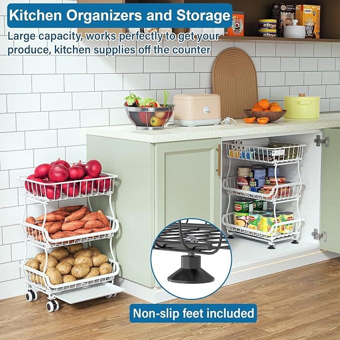 OKZEST 3-Tier Rolling Pantry Floor Organizers and Storage Cart with Wheels - Image 4