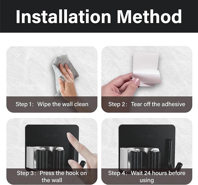 5 Pack Broom and Mop Organizer Wall Hanging, Adhesive Broom Holder, Black - Image 6