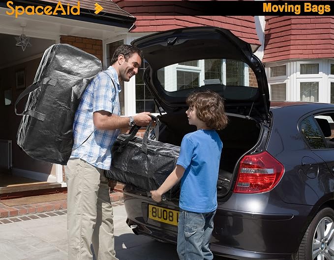 SpaceAid Heavy Duty Moving Bags, Extra Large Storage Totes W/Backpack Straps Strong Handles & Zippers, Alternative to Moving Boxes, Packing & Moving Supplies, Black (10 Pack) - Image 2