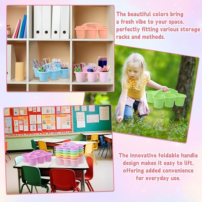 6 Pack Classroom Caddy Organizer with Handle, 6 Compartments, Pastel - Image 6