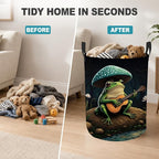 Frog Guitar Dirty Clothes Hamper,Foldable Laundry Basket with Handles,Mushroom Forest Waterproof Oxford Cloth Storage Bin for Bedroom Bathroom Nursery,16 x 20 Inch - Image 4
