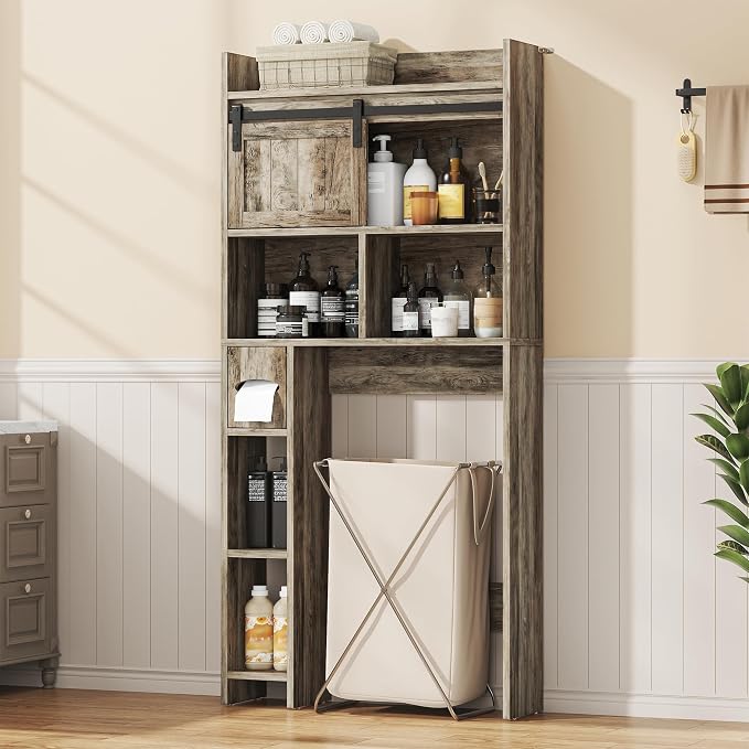 kepptory Over the Toilet Cabinet with Sliding Barn Door，Dark Grey - Image 8