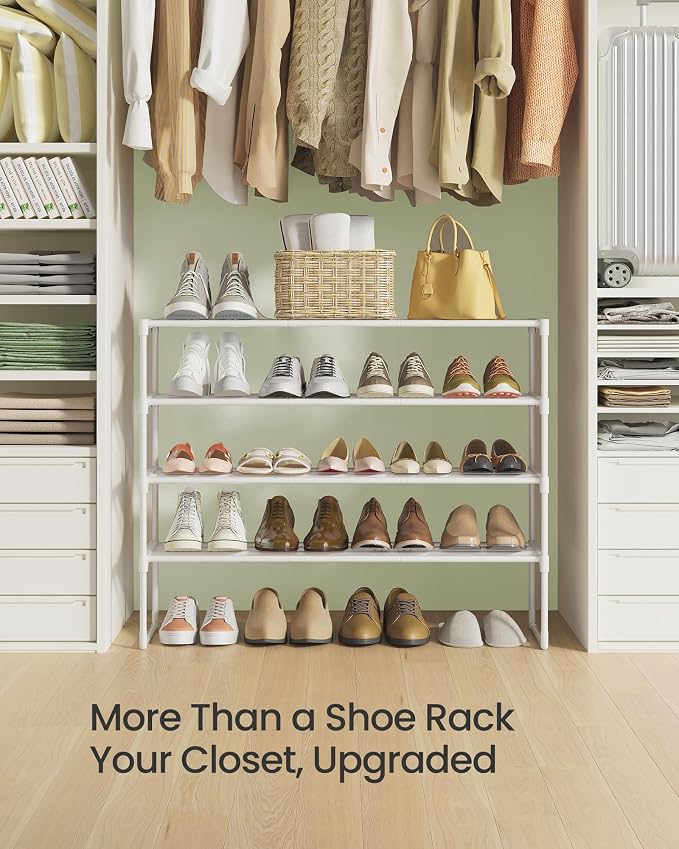SONGMICS Shoe Rack, 4-Tier Shoe Organizer, Metal Storage Shelf | for Entryway, Upright or Upside Down, for 20-25 Pairs, Stackable, 11.8 x 36.2 x 29.1 Inches, Pearl White ULSA014WK01 - Image 8