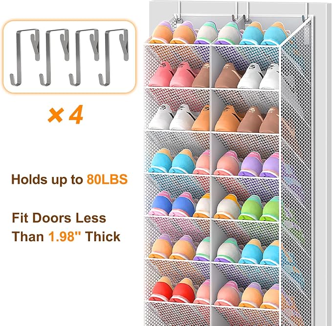 UVIAHOMI Over the Door Shoe Organizer for 30 Pairs, 10-Tier Light Grey - Image 5