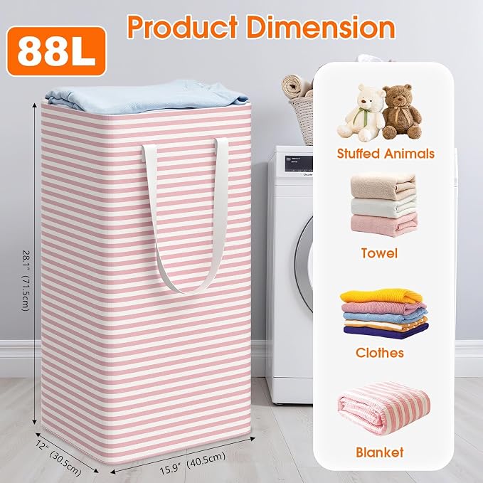 3-Pack Laundry Basket, Collapsible Laundry Hampers, 88L, Pink - Image 2