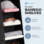 Handy Laundry Hanging Closet Organizer - 6 Shelf Storage for Clothes, Sweaters, Shoes & Accessories - Space-Saving Wardrobe Shelves with Hooks for Dorm, RV & Small Closet Organization (Black) - Image 4