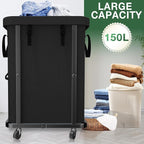 Laundry Basket with Lid,150L Rolling Laundry Hamper with Wheels Black - Image 2