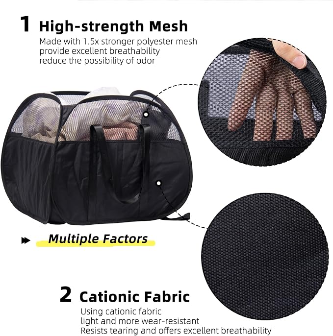 Collapsible Laundry Basket, 90L Tear Proof Mesh Pop-up Hamper - Image 3