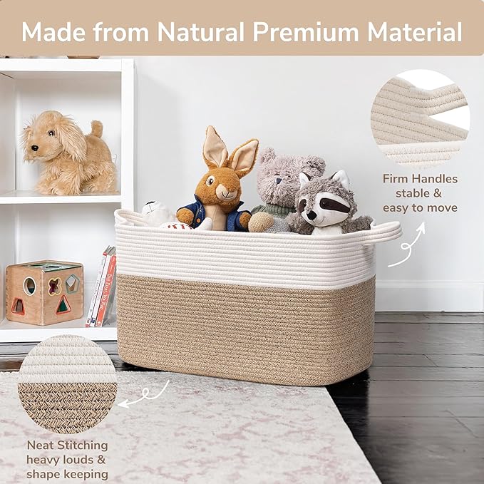 Goodpick Large Woven Rope Blanket Basket, Rectangle, White & Light Brown (Pack of 10) - Image 6