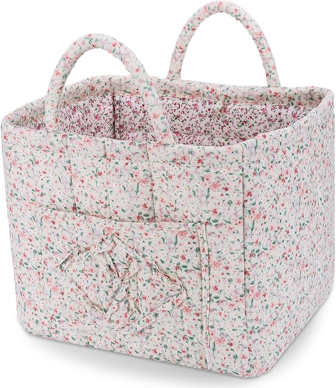 Storage Basket Boho Fabric Large Collapsible Floral Laundry Nursery Hamper Portable Folding Storage for Clothes Toys (Green Floral) by Ankick