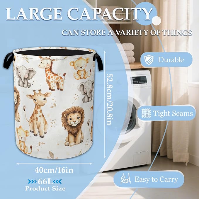 Wild Animal Forest Laundry Basket Collapsible Laundry Hamper, Oxford Cloth Storage Bin for Room/Bathroom/Bedroom/Dormitories 16" X 20.8" - Image 2