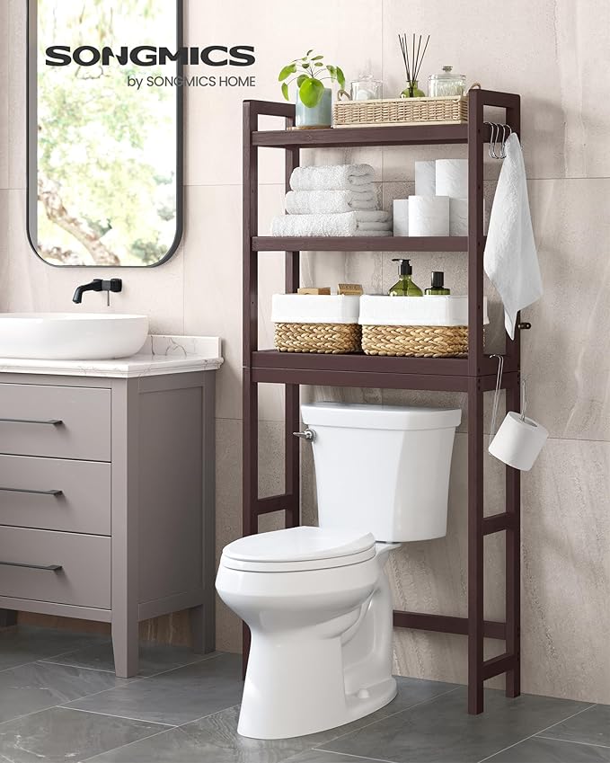 SONGMICS 3-Tier Bamboo Over The Toilet Storage, Adjustable Shelf, 66.9''H - Image 2