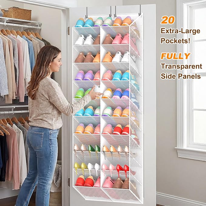 UVIAHOMI Over the Door Shoe Organizer for 20-30 Pairs, 10-Tier, White - Image 3
