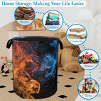 Red Blue Fire Laundry Basket Collapsible Laundry Hamper, Oxford Cloth Storage Bin for Room/Bathroom/Bedroom/Dormitories 16" X 20.8" - Image 5
