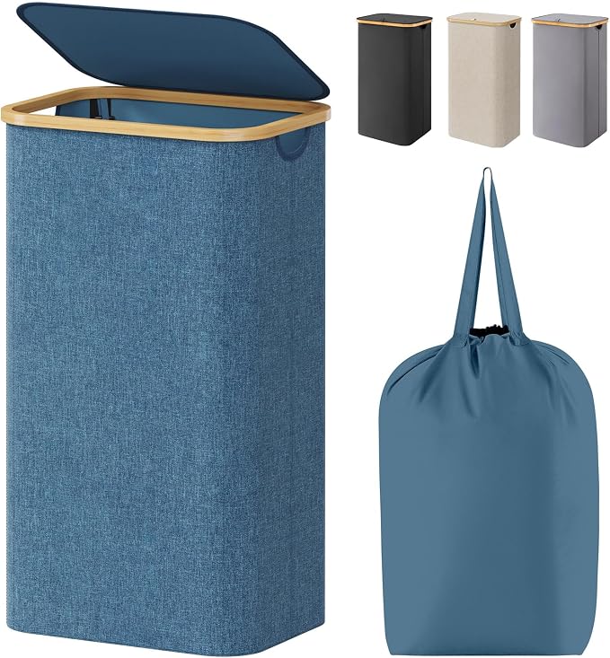 Lifewit 105L Large Laundry Basket with Lid, Removable Bags, Dark Blue by Lifewit