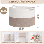 INDRESSME 115L Extra Large Woven Rope Blanket Basket Living Room, Brown - Image 2