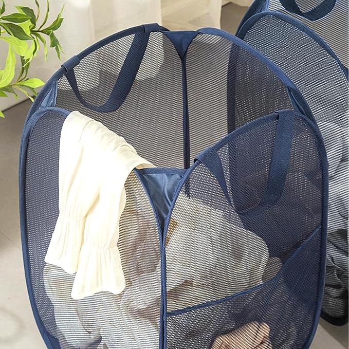 Pop up Laundry Hamper, Foldable Mesh Clothes Hamper for Kids Room, College Dorm or Travel, Collapsible Laundry Basket for Storage, Blue - Image 4