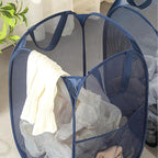 2 Pack Pop Up Laundry Hampers, Collapsible Mesh Laundry Basket, Foldable Clothes Hampers for Bathroom, College Dorm, Travel (Navy Blue) - Image 6