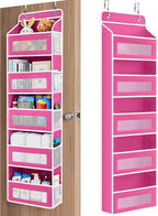 JARLINK Over the Door Organizer for Bedroom, Bathroom, 5 Shelf Rose Pink | Anti-Tilt Design, 44 lb Load Capacity, Hanging Door Organizer with 5 Large Capacity Pockets, Behind Door Storage for Nursery by JARLINK