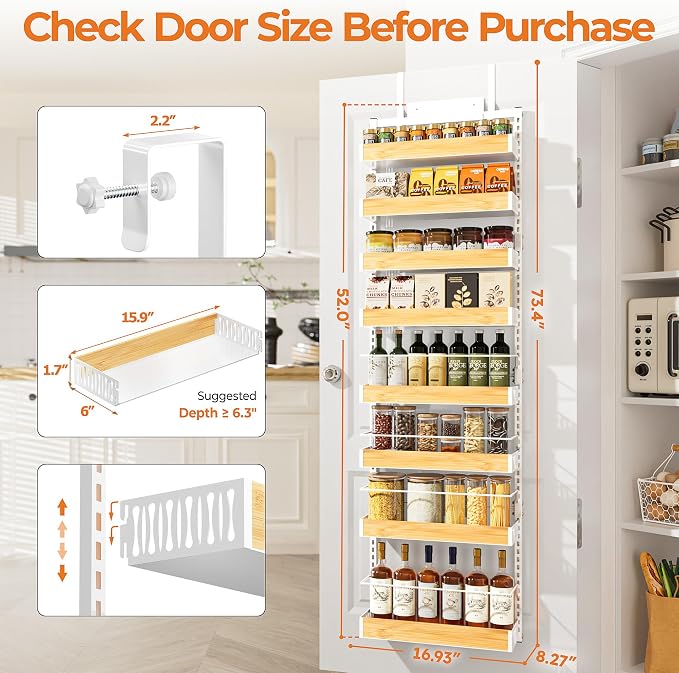 8-Tier White Door Mounted Hanging Spice Rack Shelves for Kitchen Home - Image 2