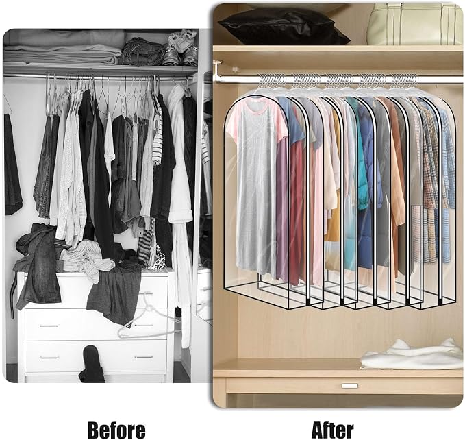 5 Pack 50" All Clear Garment Bags for Hanging Clothes Storage, 10" Gusseted Large Capacity Garment Rack Cover, Large Hanging Clothing Bag for Dress Gowns, Coats, Suit, Down Jacket - Image 4