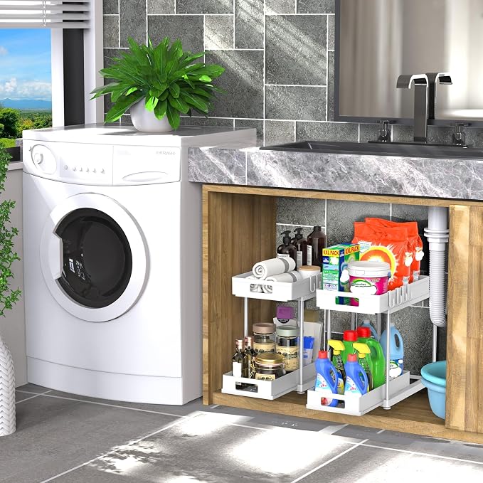 2 Pack Under Sink Organizer with Double Pull-Out Drawer, White - Image 6
