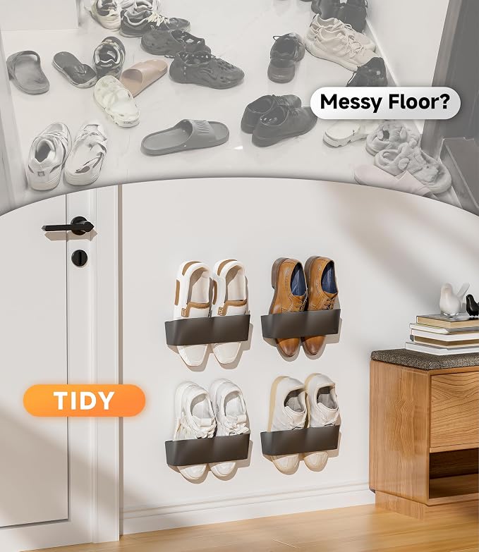 6Pack Wall Mounted Shoe Rack, Adhesive & Drill Mount - Black - Image 3