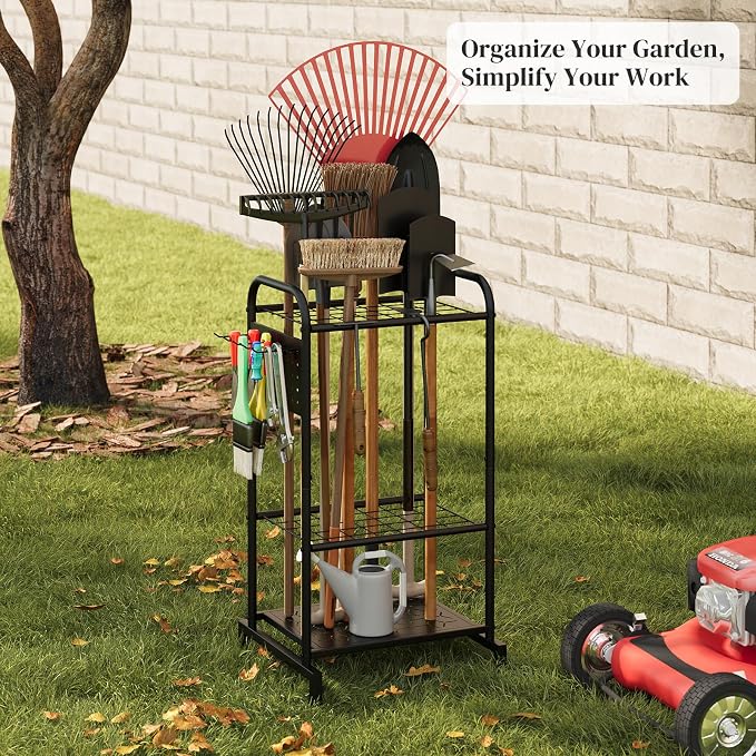 Garden Tool Organizer with Hooks, Steel Yard Storage Holder,Broom Holder - Image 2