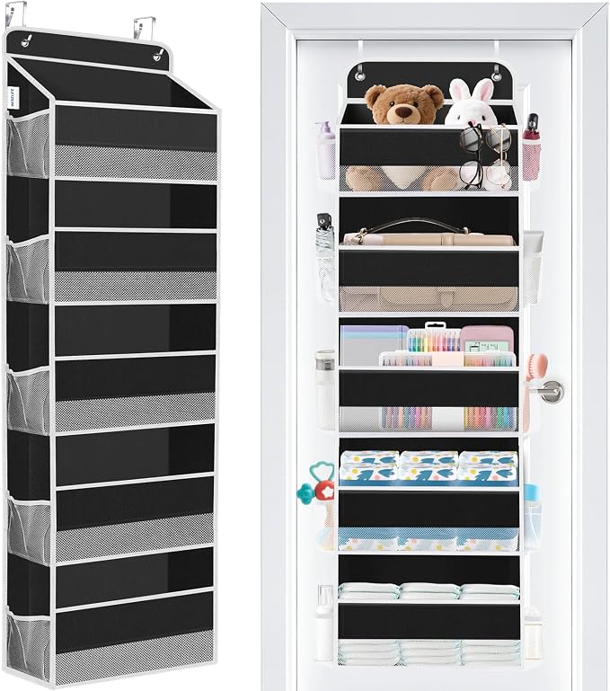 Over The Door Organizer Storage Large Capacity Hanging Bedroom Storage | 5 Shelves, 40 LB Capacity, Foldable Mesh Design, Clear Window, Sturdy, Large Storage Organizer for Nursery, Pantry & Closet by WiseLife