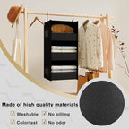 3-Shelf Hanging Closet Organizer, Washable Foldable Storage Shelves, Black | Front lip keeps items secure; side pockets add room; Oxford fabric handles towels, shirts, baby items, dorms, RVs or travel. - Image 4