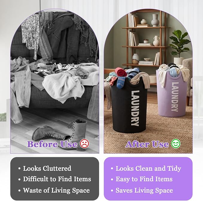 2Pack 125L Laundry Hamper, Oxford Clothes Basket with Padded Handle - Image 8