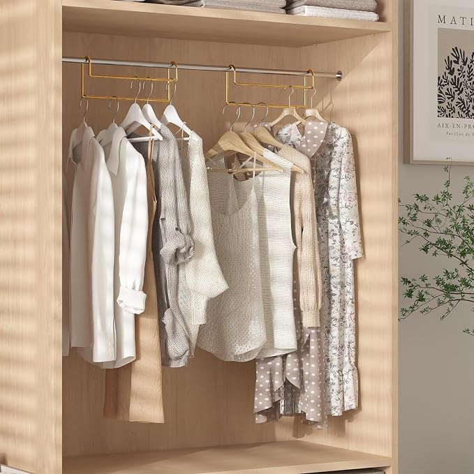 Space Saving Hangers for Clothes: 3 Pack 12 inch Magic Hanger Closet Organizer Metal Heavy Duty Hangers for Shirt Coat Pants Skirt Sorting Storage - Gold - Image 2
