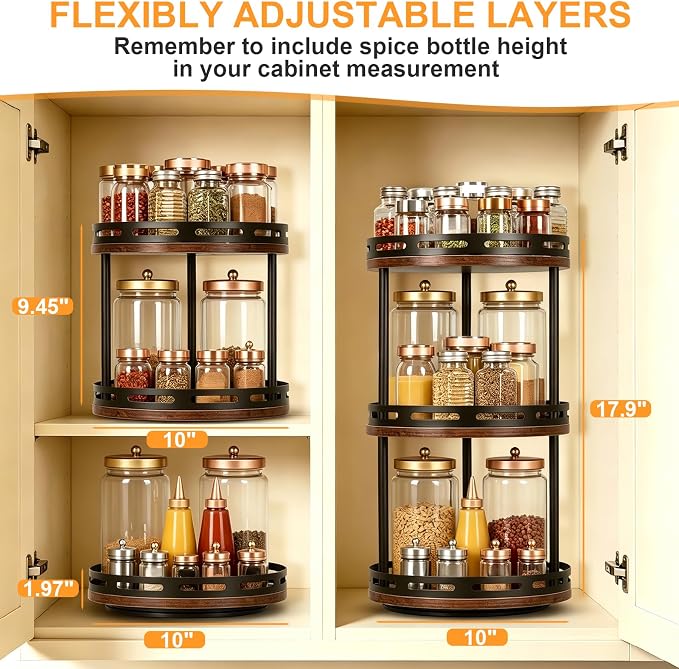 3 Tier Lazy Susan Organizer - 360° Rotating Spice Rack - Image 3