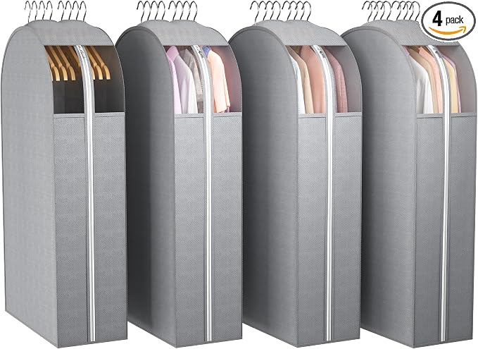 Liuoud 10" Gusseted Garment Bags for Hanging Clothes with Clear Window, 40" | Suit Bags for Closet Storage with Large Metal Zipper, Breathable odorless Hanging Plastic Clothes Cover for Coat Dress Fur by Liuoud