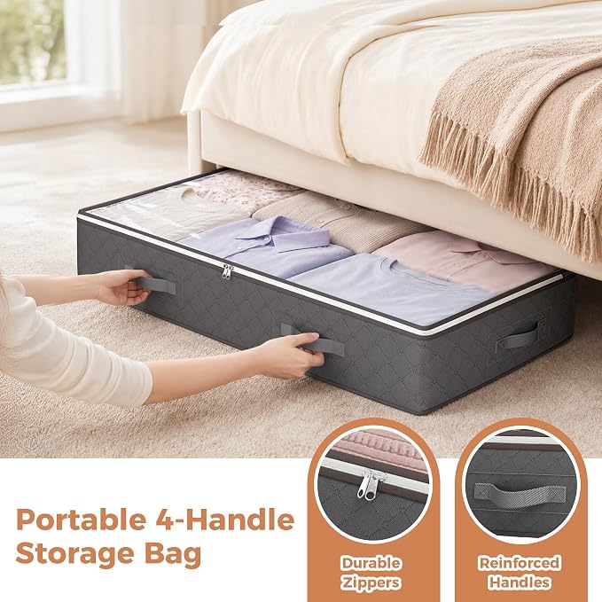Budding Joy 95L Under Bed Storage Containers, 4 Pack Closet Organizers Grey | Foldable underbed storage bins for linen sheets, blanket, clothing, comforter, sweaters, pillows, wrapping paper - Image 4