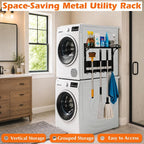 MUTUACTOR Heavy Duty Magnetic Broom Holder,Anti-slip Magnetic Tool Rack with Top Utility Shelf, Easy Assembly Broom Mop Organizer for Refrigerator Metal Cabinet Laundry Room Kitchen,3-Clamps 4-Hooks - Image 2