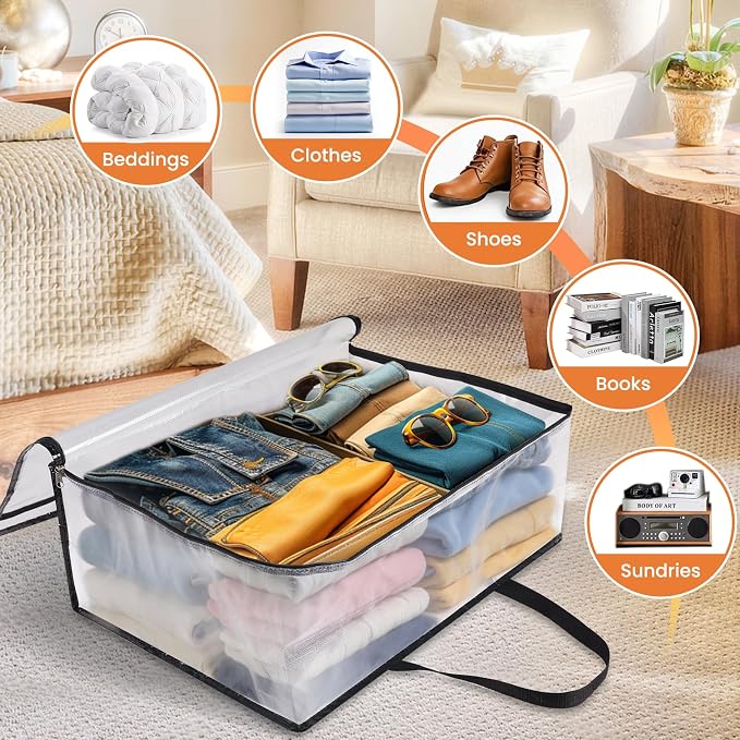TasticTotes 8 Pack Clear Storage Bags for Comforter, Clothes & Bedding, 60L | Plastic Blanket Storage with Zipper & Handle, Foldable Moving Bags, Closet Organizer and Under-Bed Storage Containers - Image 6