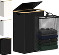 efluky Slim Laundry Basket with Lid, Narrow Laundry Hamper with Removable Bag, Skinny Dirty Clothes Basket with Bamboo Handles for Bathroom, Bedroom & Laundry Room, 90L Black by efluky