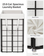 SONGMICS Laundry Hamper, 23.8 Gal. (90L) Laundry Basket, Collapsible Clothes Hamper, Black and White ULCB190W01 - Image 6